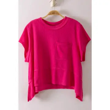 Flared Hem Waffle Knit Top In Fuchsia