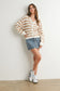 Button Front Stripped Sweater In Taupe
