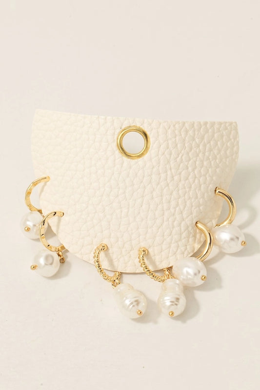 Mixed Pearl Charm Hoop Earrings Set