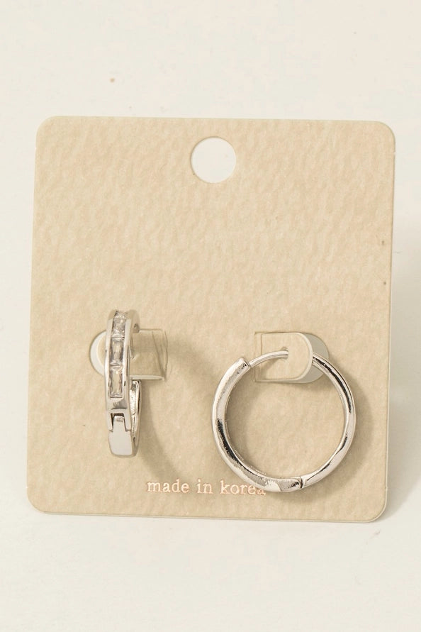 Baguette Pave Hinge Hoop Earrings