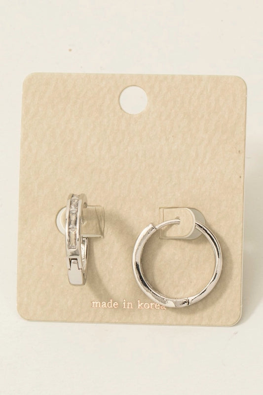 Baguette Pave Hinge Hoop Earrings