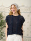 Side Tie Crochet Sweater In Navy