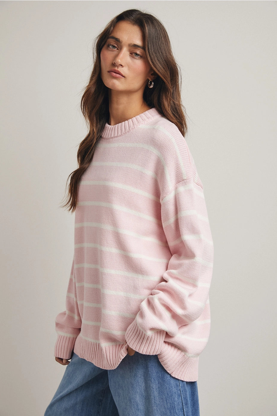 Oversized Striped Knit Sweater In Ballet