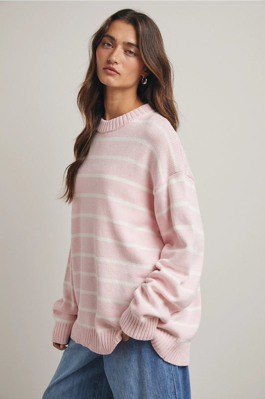 Oversized Striped Knit Sweater In Ballet