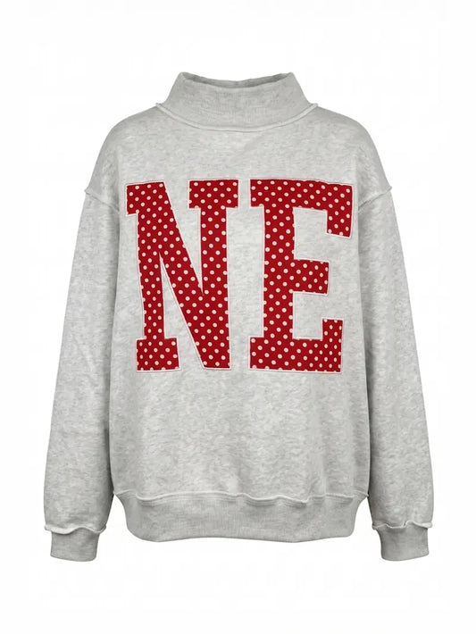 Polka-Dot Embroidered Mock-Neck Sweatshirt