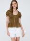 Smocked Puff Sleeve Ruffle Detail Top