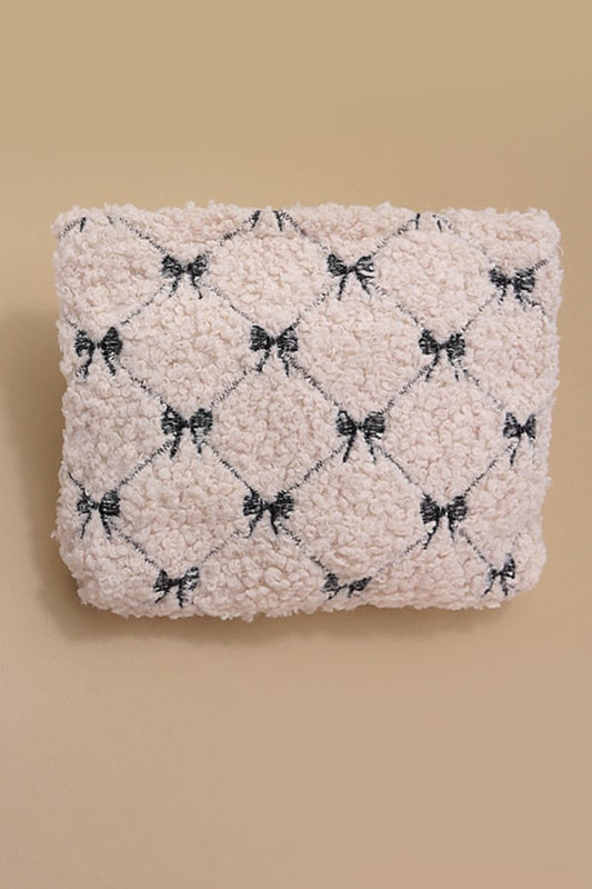 Bow Soft Lamb Wool Cosmetic Pouch Bag
