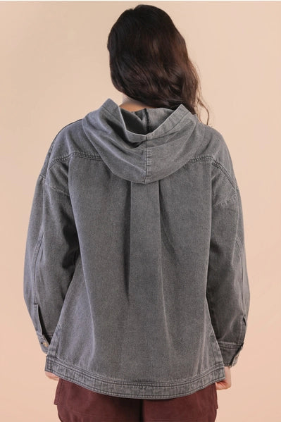 Washed Denim Casual Hood Pullover