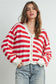 Button Front Stripped Sweater In Red