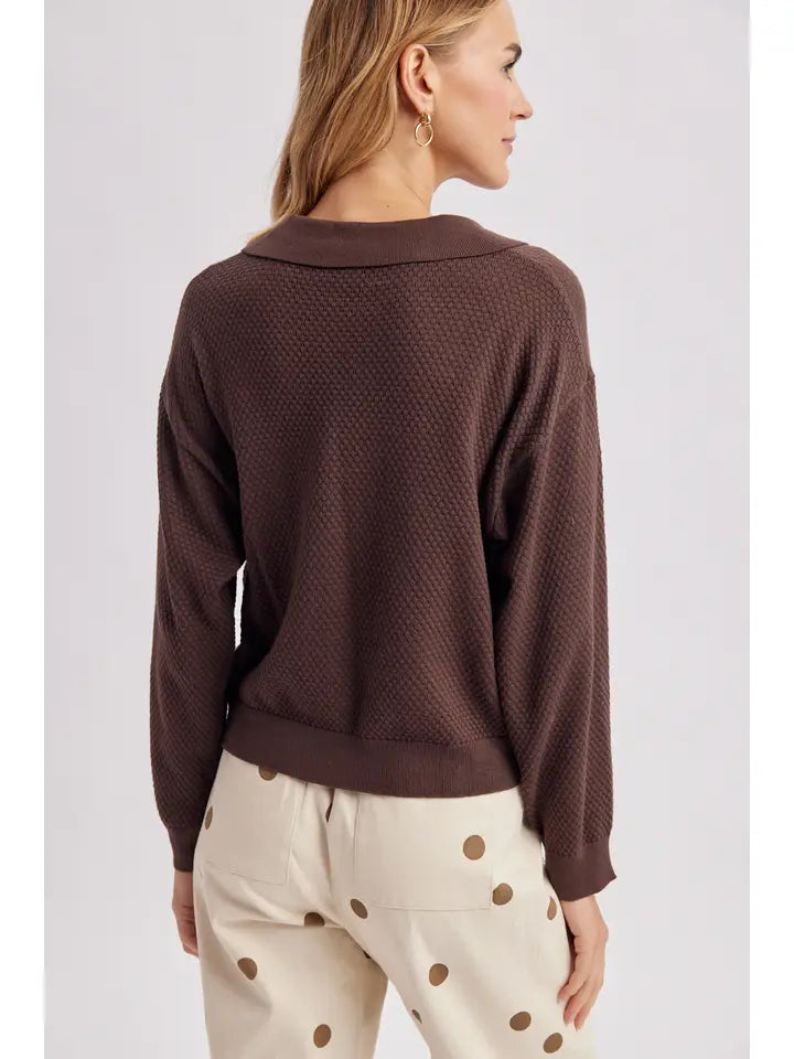 Collared Textured Knit Sweater