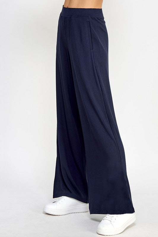 Ellison Wide Leg Comfort Bottoms- Navy