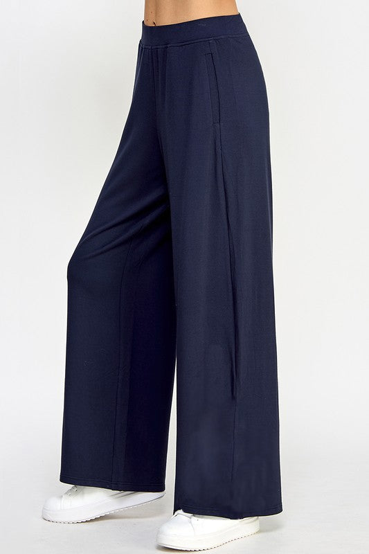 Ellison Wide Leg Comfort Bottoms- Navy