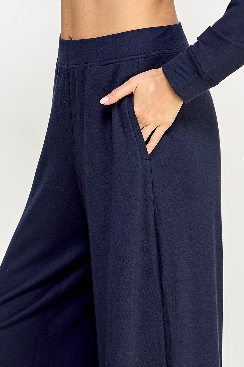 Ellison Wide Leg Comfort Bottoms- Navy