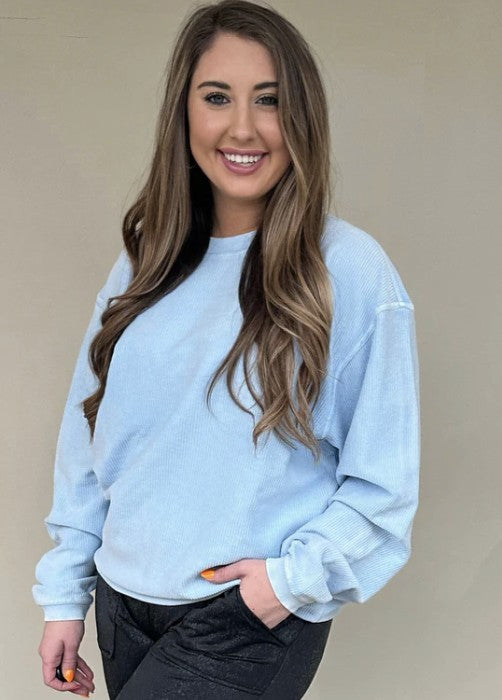 Sky Blue Luxe Corded Crew