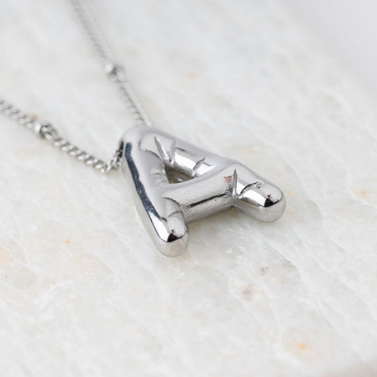 Silver Waterproof Bubble Initial Necklace