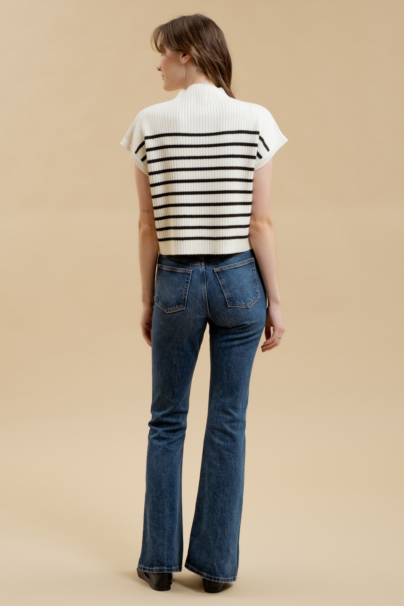 Stacy Knit Top In Ivory Stripes