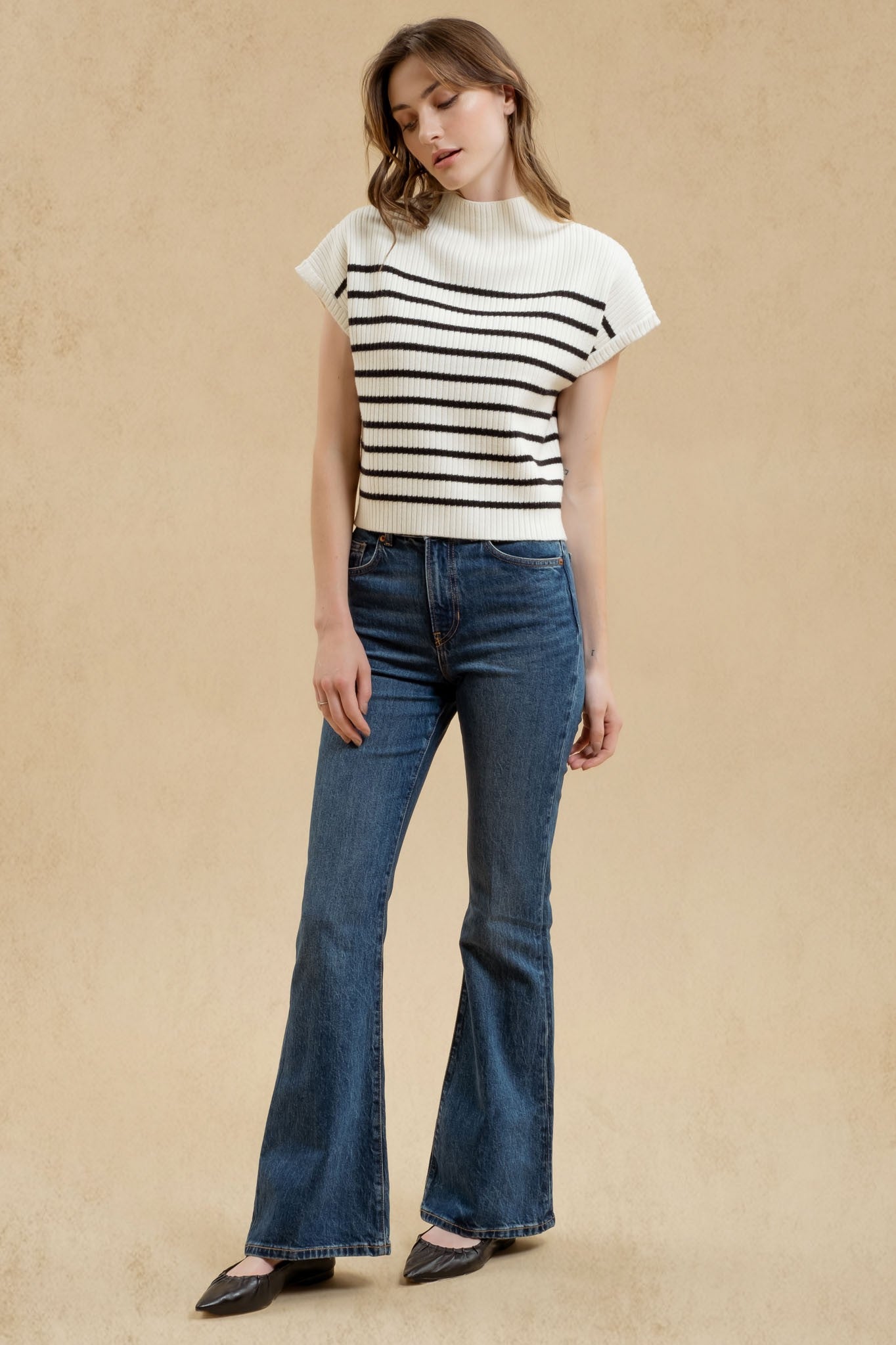 Stacy Knit Top In Ivory Stripes