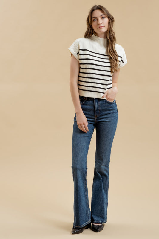 Stacy Knit Top In Ivory Stripes