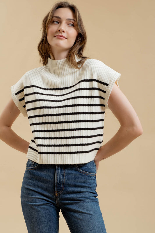Stacy Knit Top In Ivory Stripes