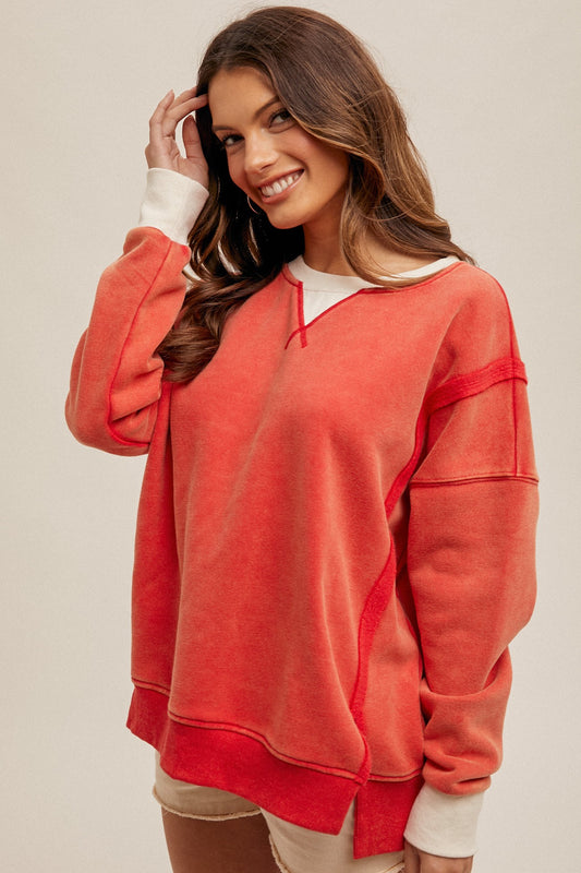 Frankie Red Washed Oversized Crewneck