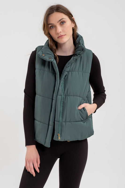 Miley Puffer Vest in Hunter Green