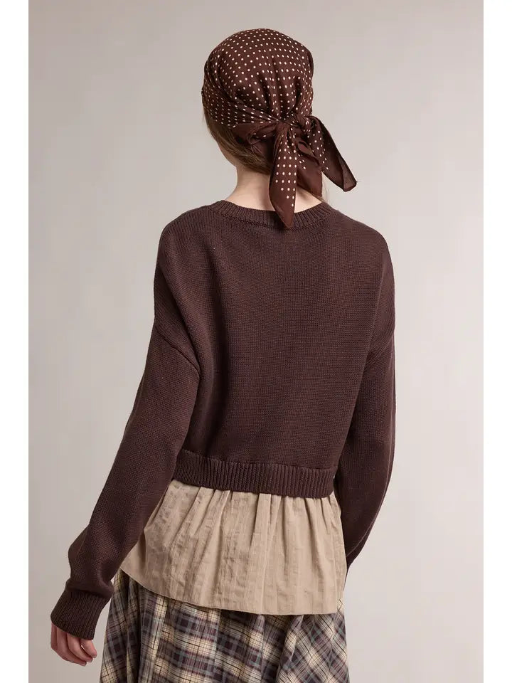 Twofer Ribbed Knit Sweater with Attached Peplum
