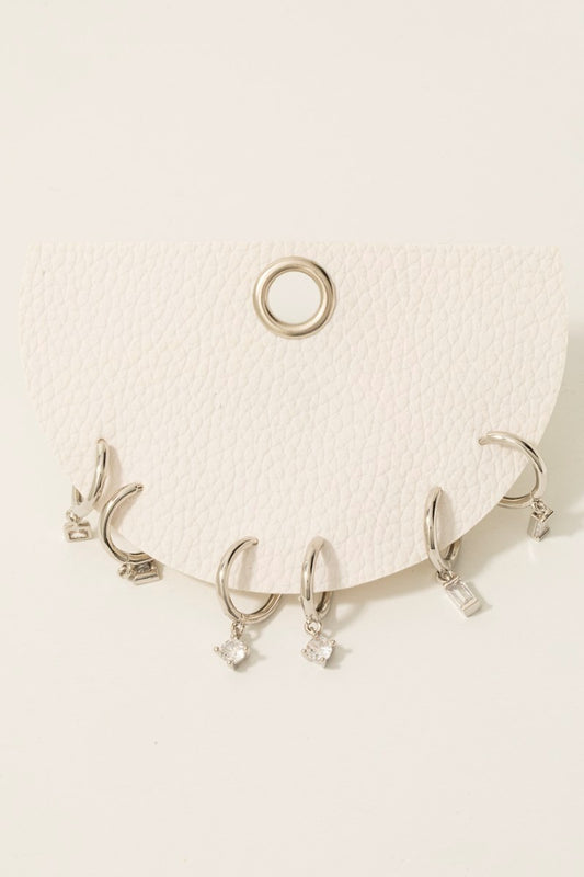 Three Pair Rhinestone Drop Hoop Earrings Set