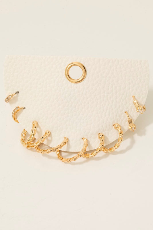 5pc Mixed Textured Hoop Earrings Set