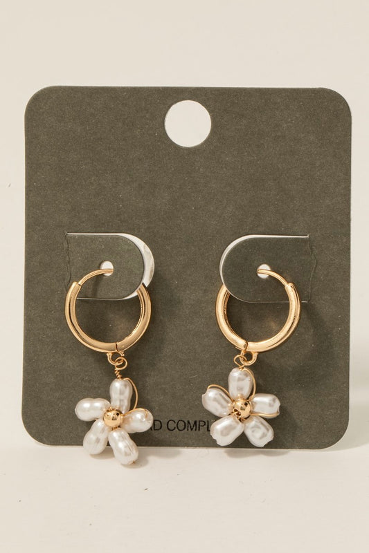 Flower Pearl Hoop Earrings
