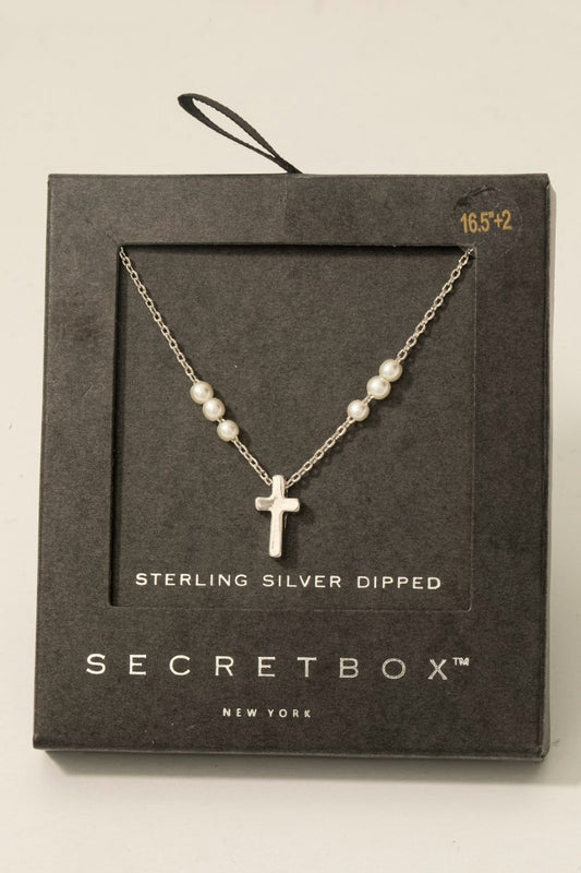 Gold Dipped Pearls And Cross Necklace