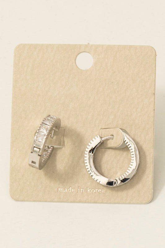 Square Pave Hinge Hoop Earrings