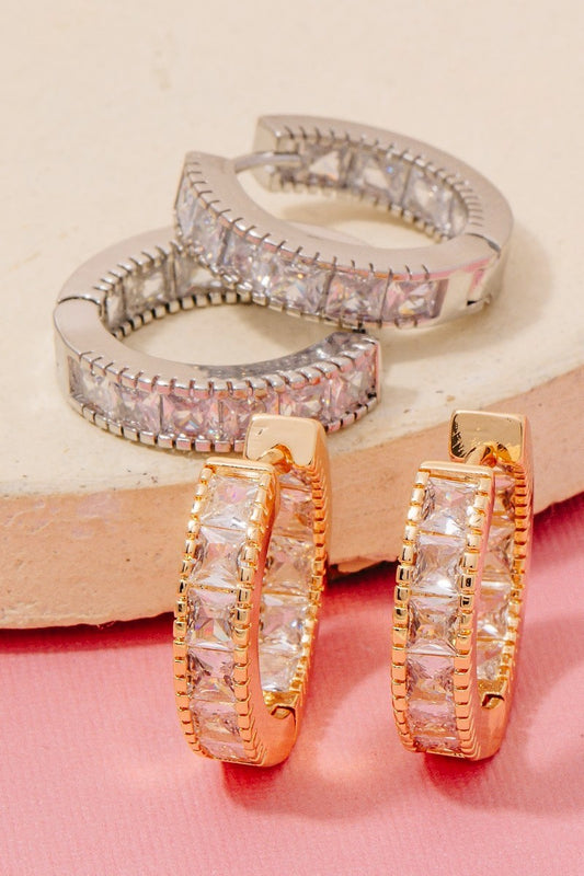 Square Pave Hinge Hoop Earrings
