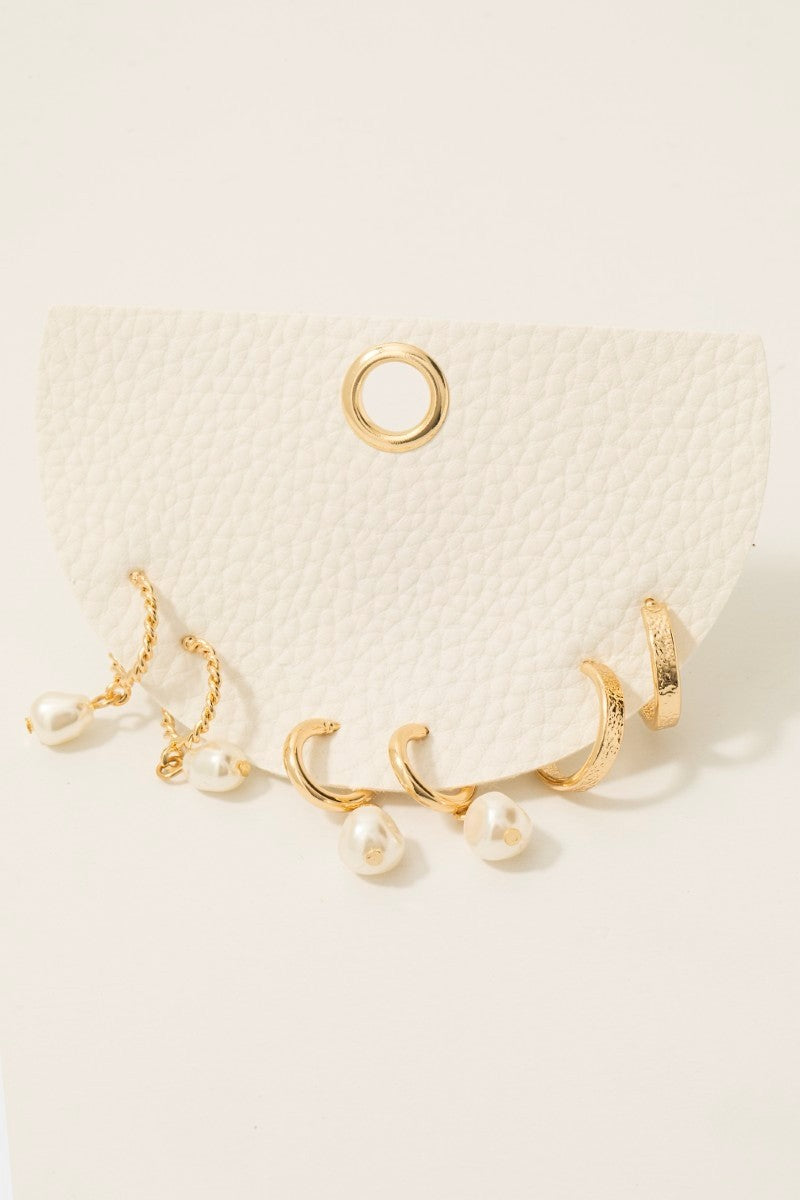 Pearl Bead Charm Hoop Earrings Set