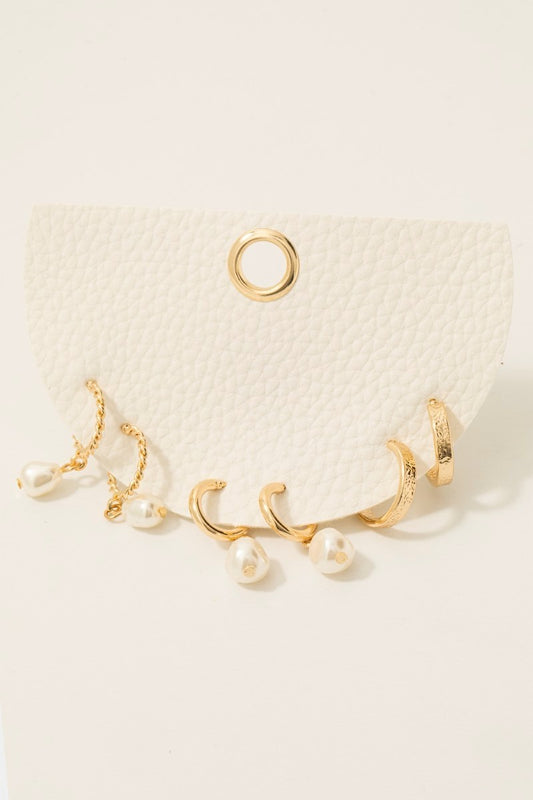 Pearl Bead Charm Hoop Earrings Set