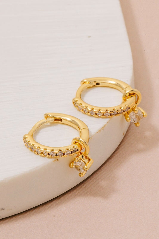 Gold Dipped Mini Charm Pave Hoops