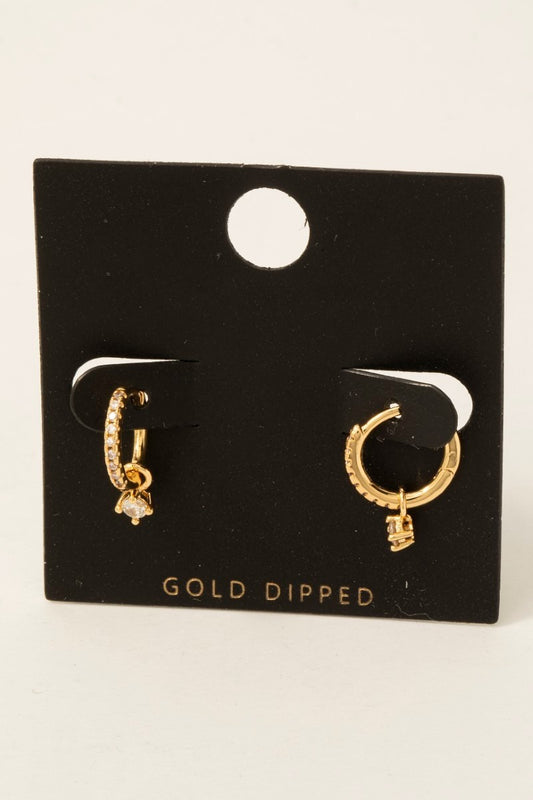 Gold Dipped Mini Charm Pave Hoops
