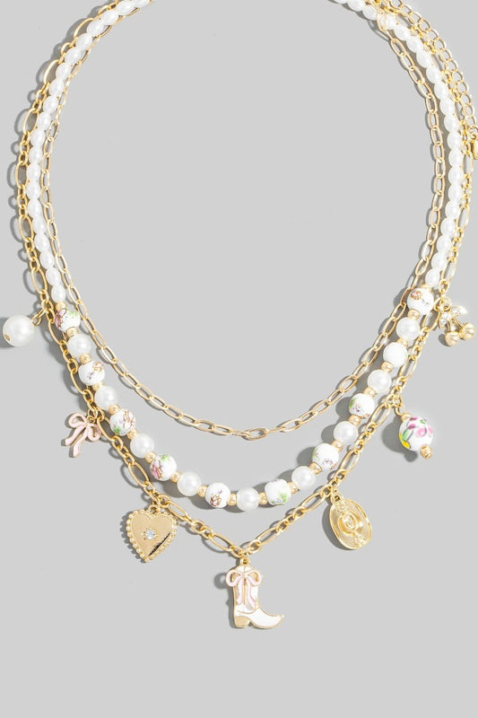 Ceramic Charm Necklace In Pink