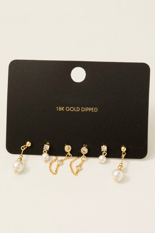 Gold Dipped Pearl & Mixed Stud Earrings Set