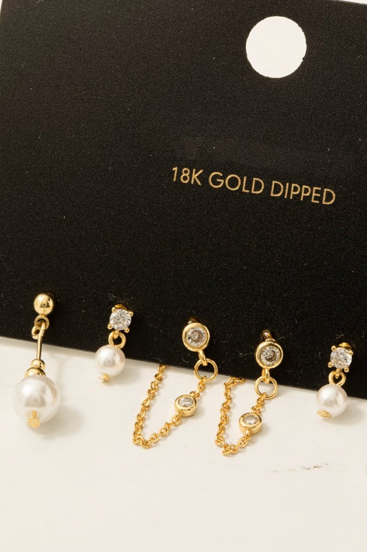 Gold Dipped Pearl & Mixed Stud Earrings Set