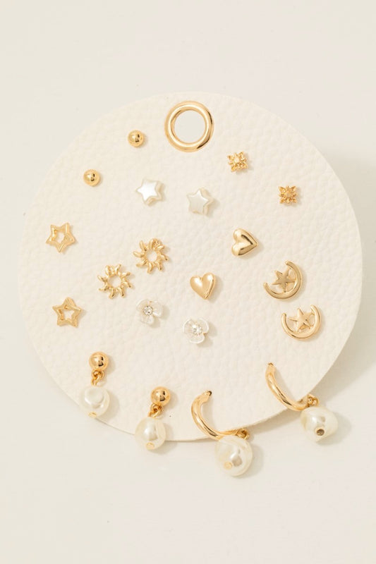 10 Pair Floral and Pearl Mixed Stud Set
