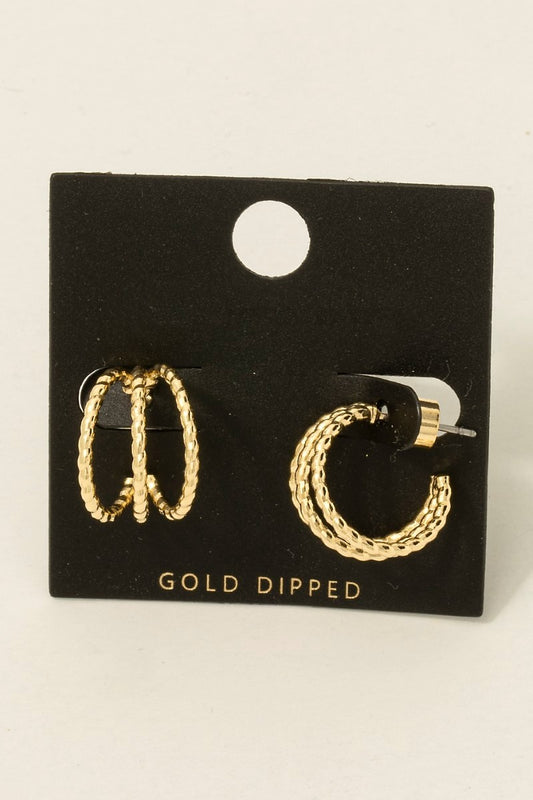 Gold Dipped Triple Layered Hoop Earrings