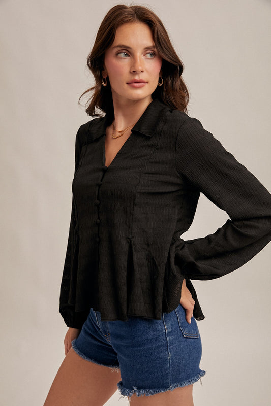 Flowy Texture Blouse In Black