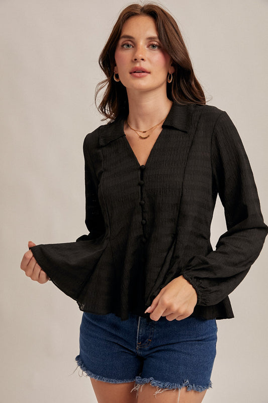Flowy Texture Blouse In Black