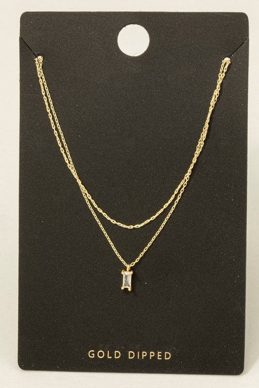 Gold Dipped Baguette Layered Dainty Necklace