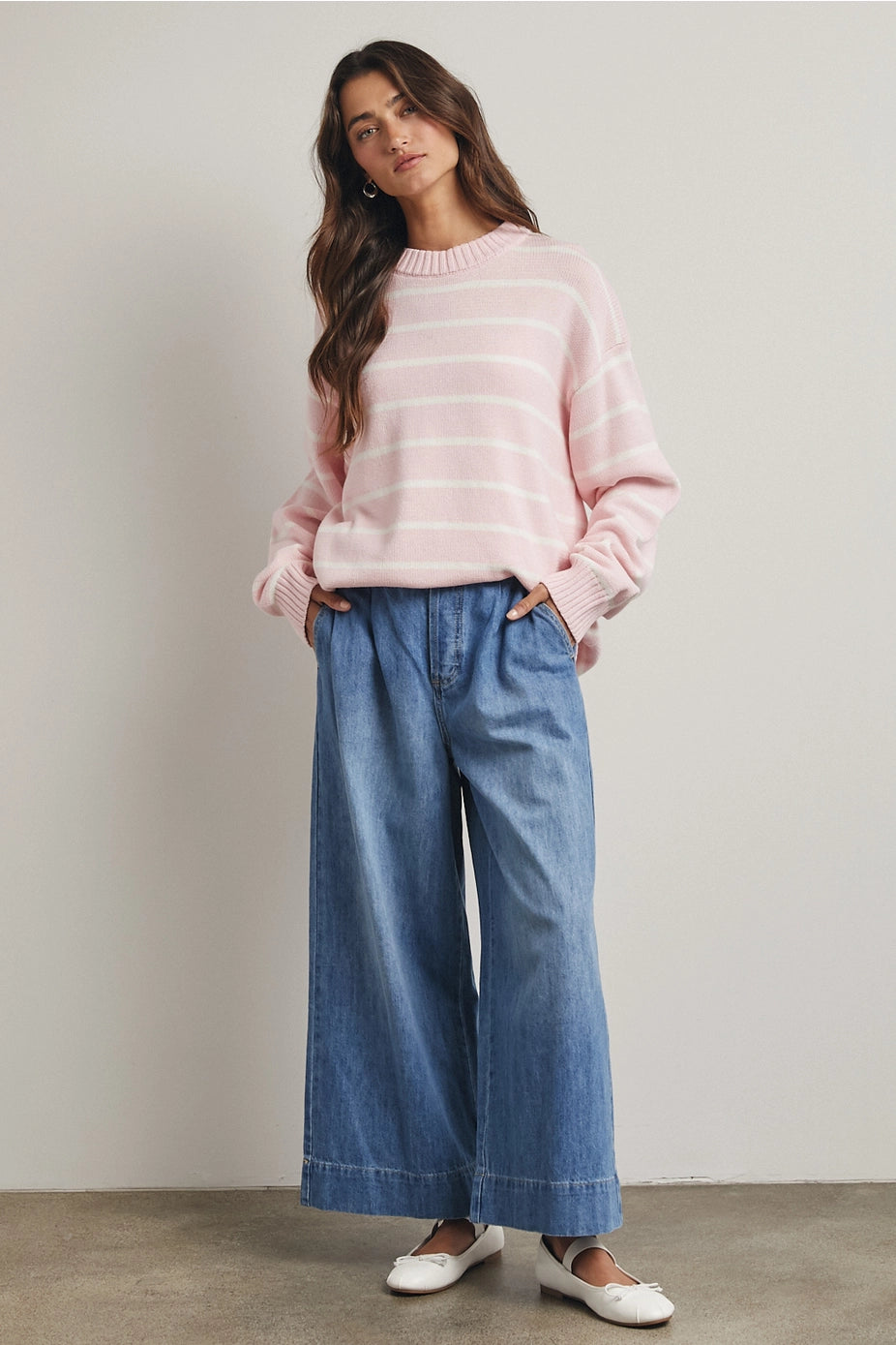 Oversized Striped Knit Sweater In Ballet