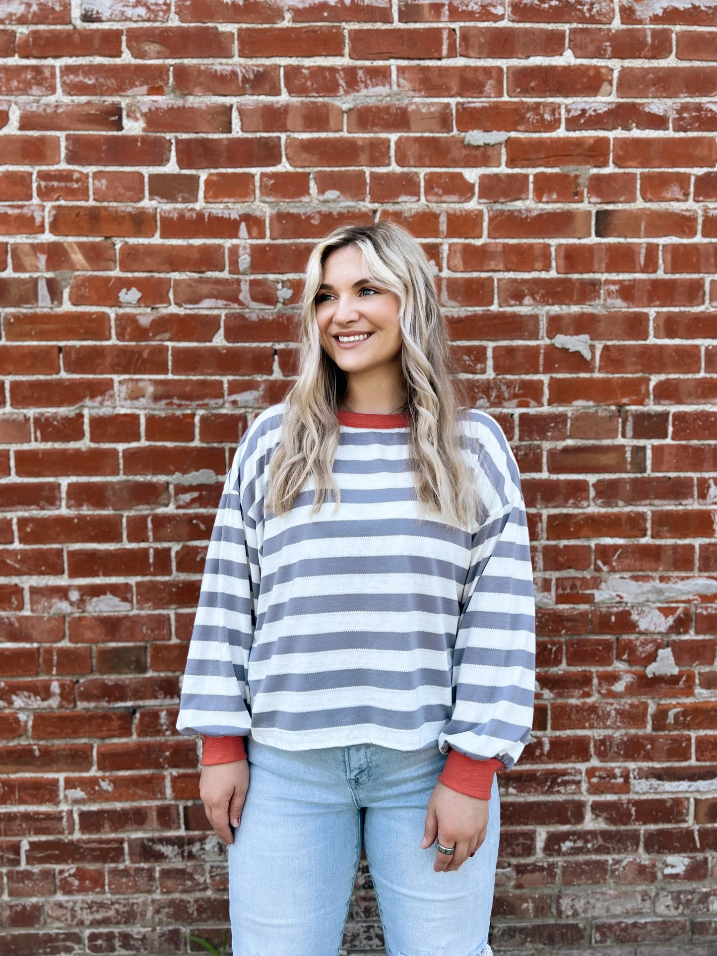 Kenna Stripe Sweatshirt in Grey