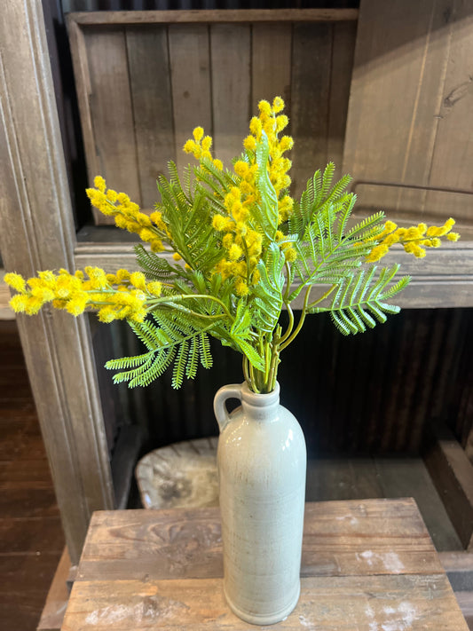 Yellow Fuzzy Mimosa Bush Faux Silk Floral Spray - 14"