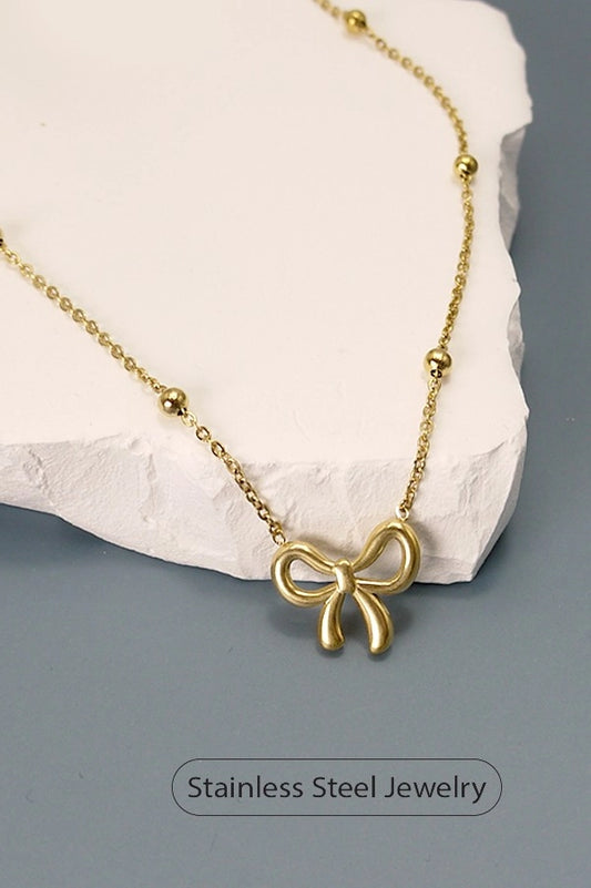 18K Stainless Steel Tarnish Free Bow Necklace