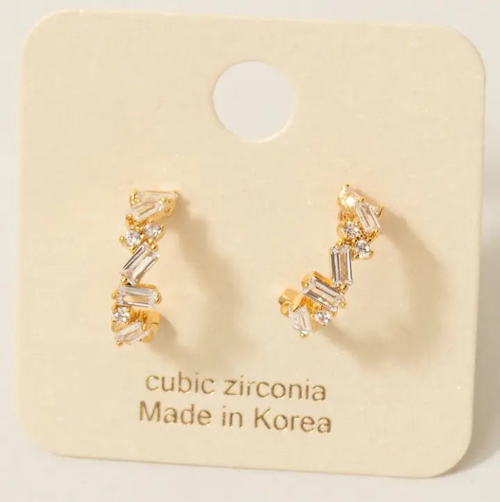 Mixed Cz Studs Mini Hoop Earrings
