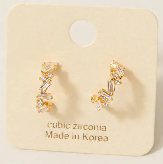 Mixed Cz Studs Mini Hoop Earrings